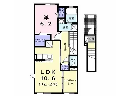 ヴェール・フォレ(1LDK/2階)の間取り写真