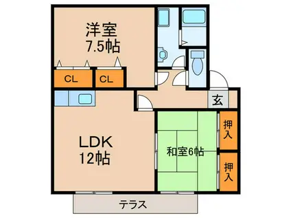 ハイカムール津福(2LDK/1階)の間取り写真