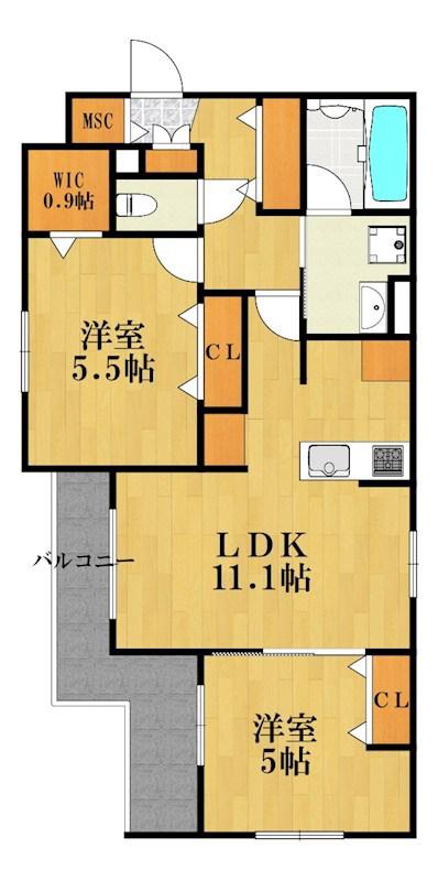 CITRUS RESIDENS 西棟(2LDK/2階)の間取り写真