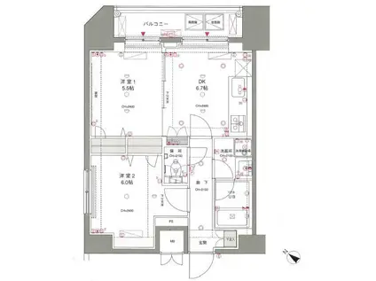 東京蒲田SQUARE TOWER(2DK/19階)の間取り写真