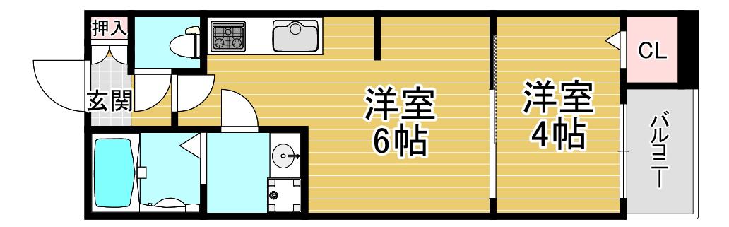 ハーモニーテラス大和田II(1DK/2階)の間取り写真