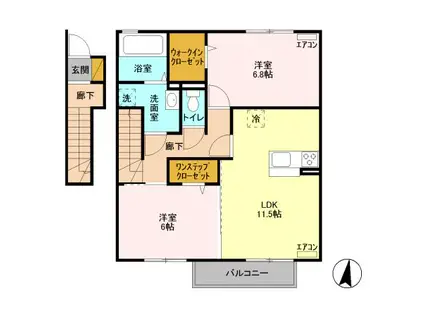 フォーゲルテラス リラ VI(2LDK/2階)の間取り写真