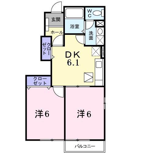 フレッシュ プラム(2DK/1階)の間取り写真
