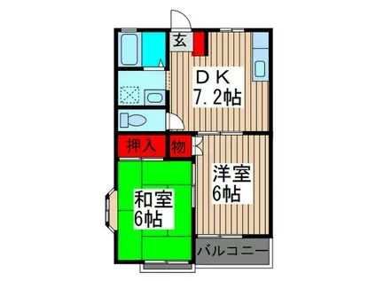 みどりハイツ(2DK/2階)の間取り写真