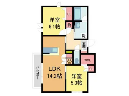 西宮市甲東園2丁目ヘーベルメゾン(2LDK/3階)の間取り写真