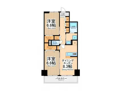 スカイ61(2DK/7階)の間取り写真