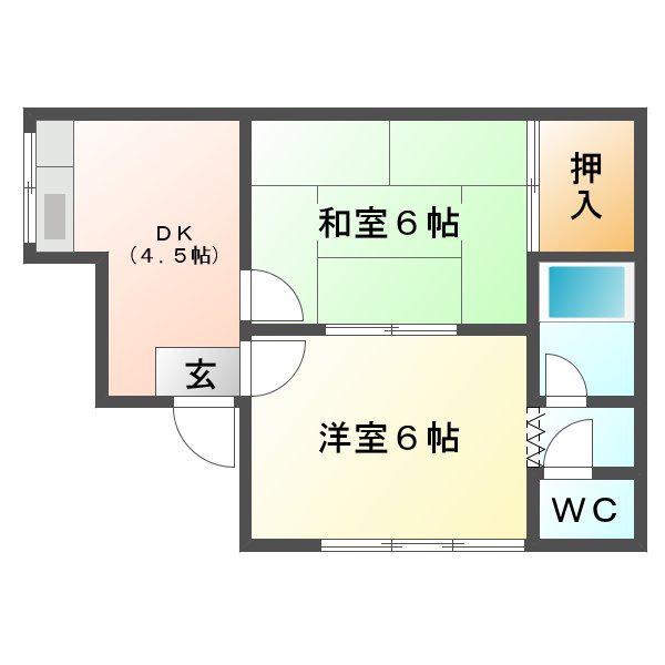 巾クレスト(1DK/1階)の間取り写真