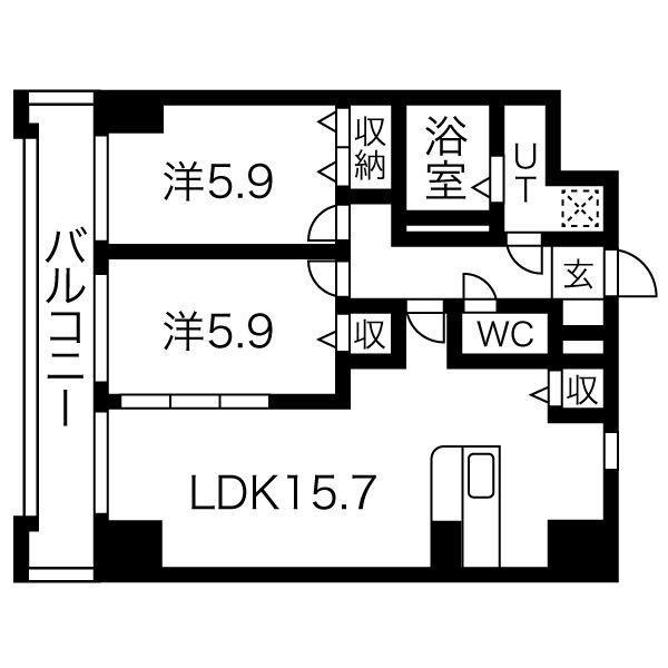 ソレイユ御蔵町(2LDK/9階)の間取り写真