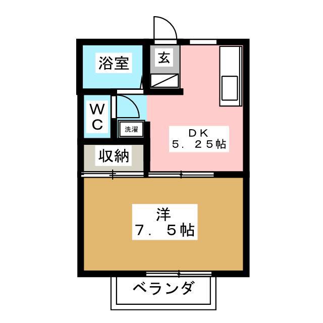 シャルム若里A棟(1DK/1階)の間取り写真