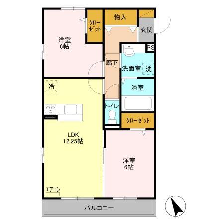 プレミールメゾン(2LDK/2階)の間取り写真