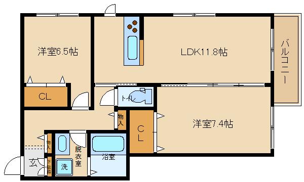シャーメゾン パーシモンB(2LDK/1階)の間取り写真