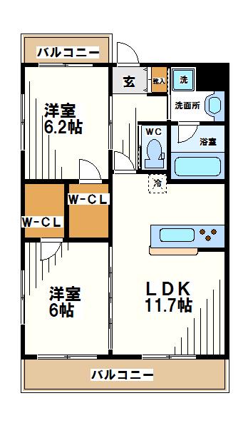 プランドール(2LDK/3階)の間取り写真
