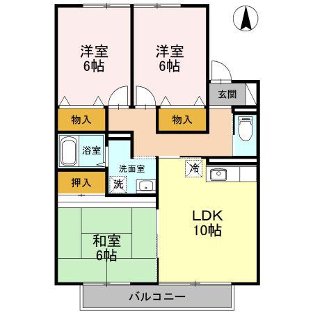 ローズヒップガーデンA棟(3LDK/1階)の間取り写真