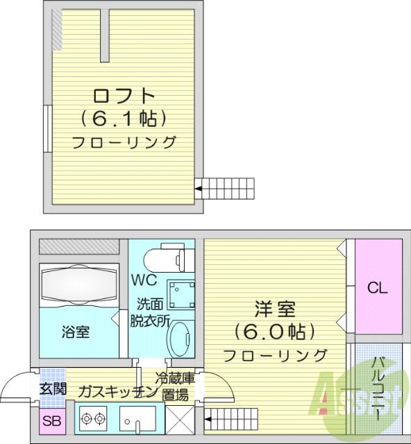 ヴァルムファーデン(1K/2階)の間取り写真