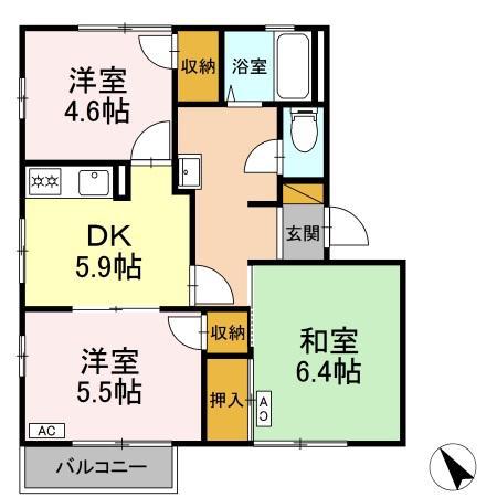 エミネンス高野台(3DK/1階)の間取り写真