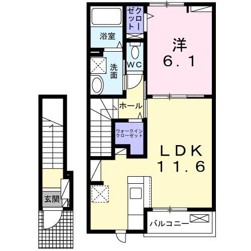 リナセント I(1LDK/2階)の間取り写真