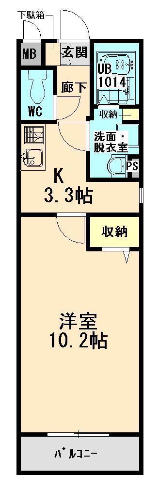 シャトーヴェール(1K/2階)の間取り写真