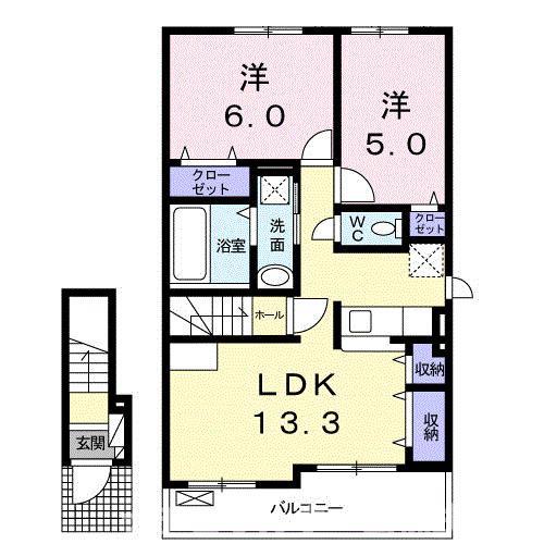 グラース神野(2LDK/2階)の間取り写真