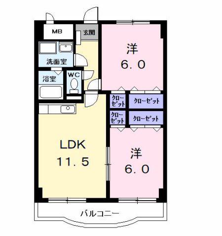 ラヴィアンローズB(2LDK/3階)の間取り写真