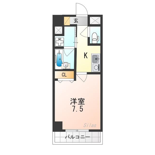 ウィズ高辻通(1K/3階)の間取り写真