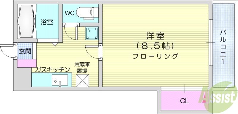 メゾンブランシュ2(1K/4階)の間取り写真