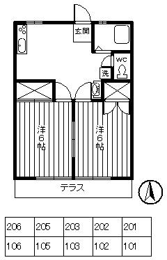 カントリーハイツ(2DK/1階)の間取り写真