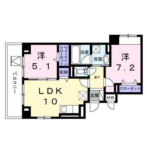 レジス城の堀(2LDK/2階)の間取り写真