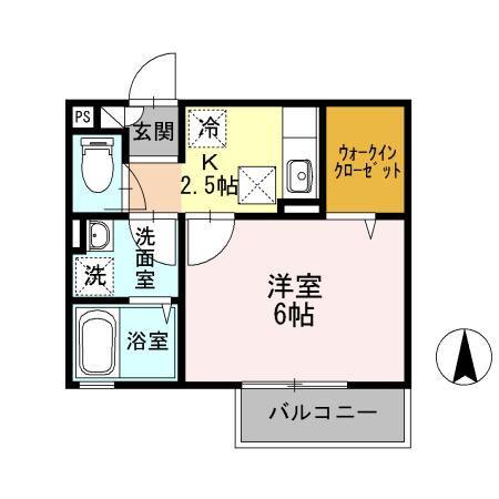 ディオネ茅ヶ崎(1K/2階)の間取り写真