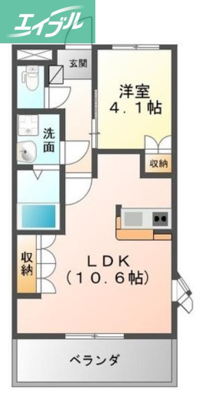 ボヌール若宮(1LDK/2階)の間取り写真