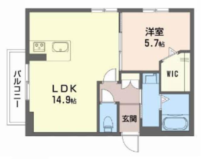 サン ドゥ ソレイユ 聖徳(1LDK/2階)の間取り写真