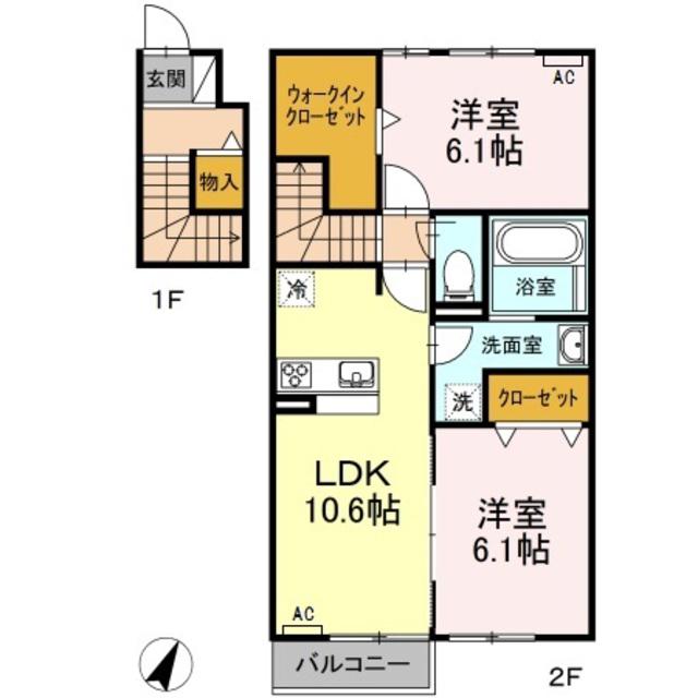 ルミエールカミ(2LDK/2階)の間取り写真