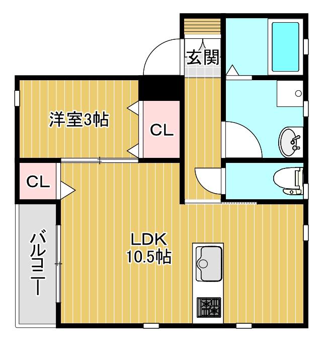 モーント米山壱番館(1LDK/2階)の間取り写真