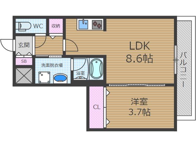 ウェルスクエア茨木駅前(1LDK/1階)の間取り写真