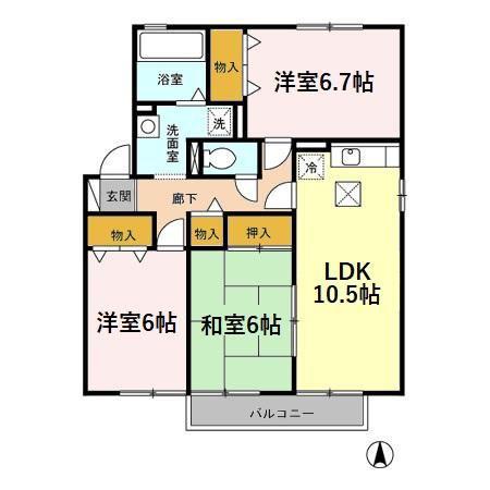 アビテ明日花A(3LDK/1階)の間取り写真