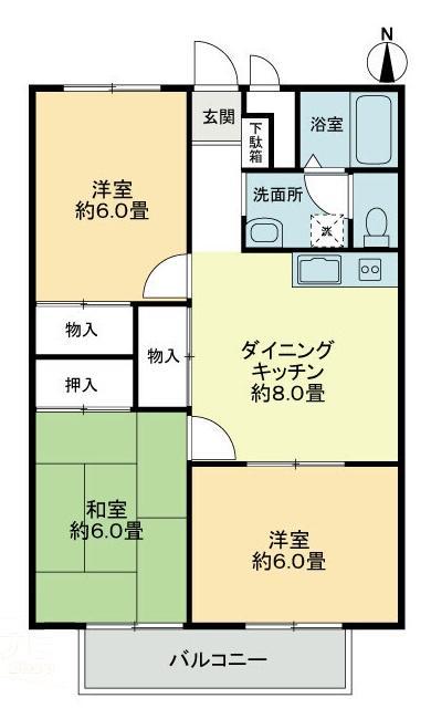 フォブール大高A棟(3DK/2階)の間取り写真