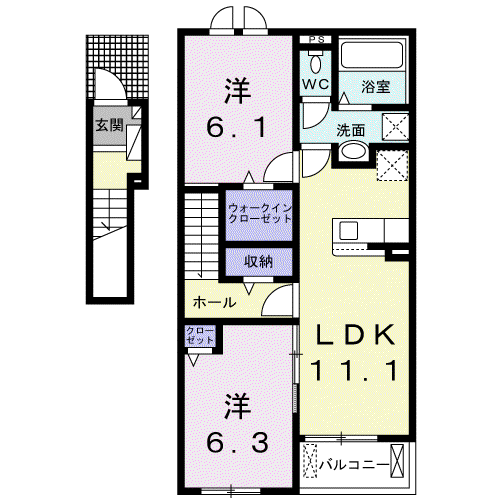 セレーノきよみ野(2LDK/2階)の間取り写真