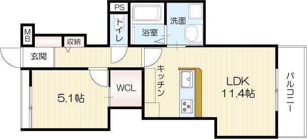 エレアージュ東姫路駅前(1LDK/1階)の間取り写真
