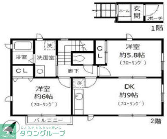 ルナ・ドミール(2DK/2階)の間取り写真