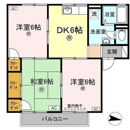 プレジール西島B棟(3DK/2階)の間取り写真
