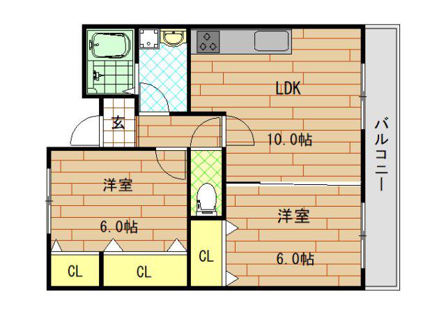サンキプラザ島之内(2LDK/6階)の間取り写真