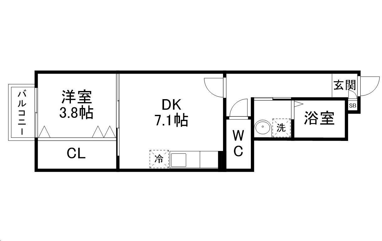 クラシア富沢(1DK/1階)の間取り写真