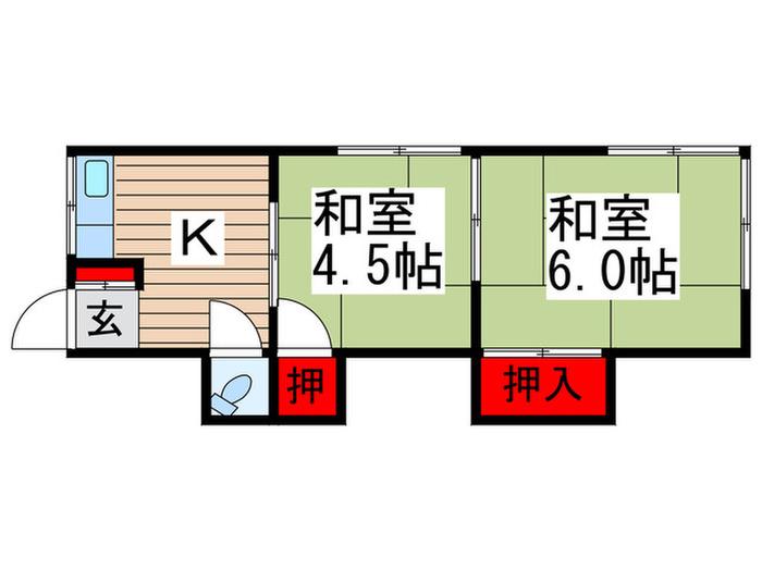 富岡荘(2K/1階)の間取り写真