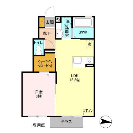 ヴィクトワールII A(1LDK/1階)の間取り写真