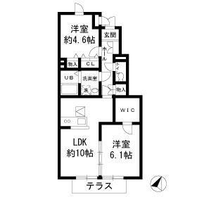 PRENDREF(2LDK/1階)の間取り写真
