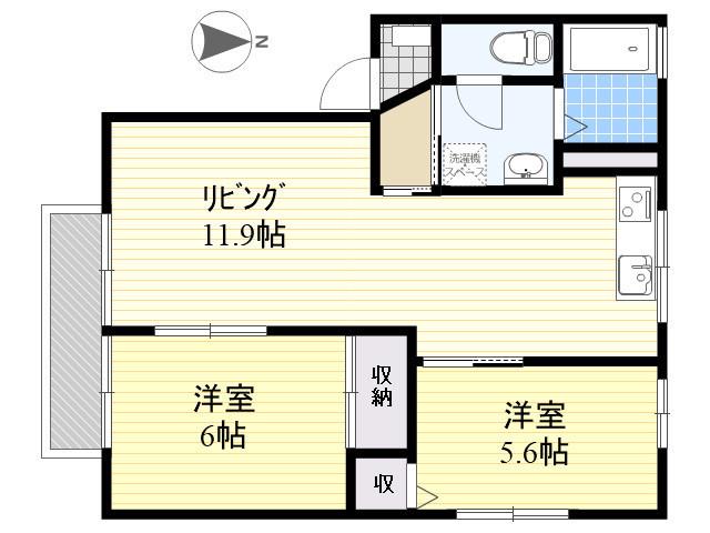 ヴィヴレ三久保田 AF棟(2LDK/1階)の間取り写真