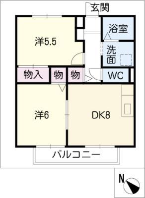 サンフローラ北城(2DK/2階)の間取り写真