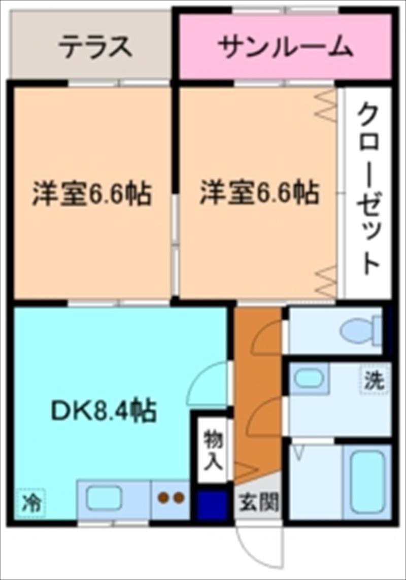 バードピュア沖(2DK/1階)の間取り写真