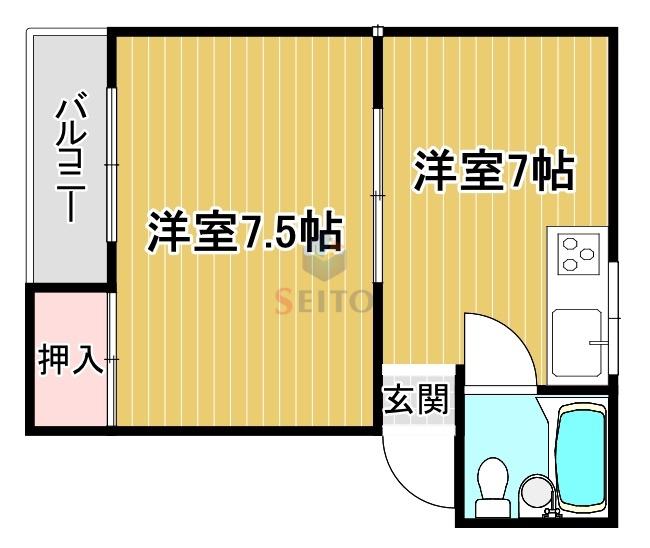 スタジオ・ラ・マンタ曽根(1DK/2階)の間取り写真