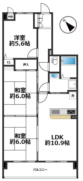朝日プラザ兵庫駅前(3LDK/5階)の間取り写真