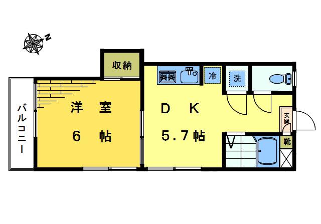 パインハイツ(1DK/2階)の間取り写真